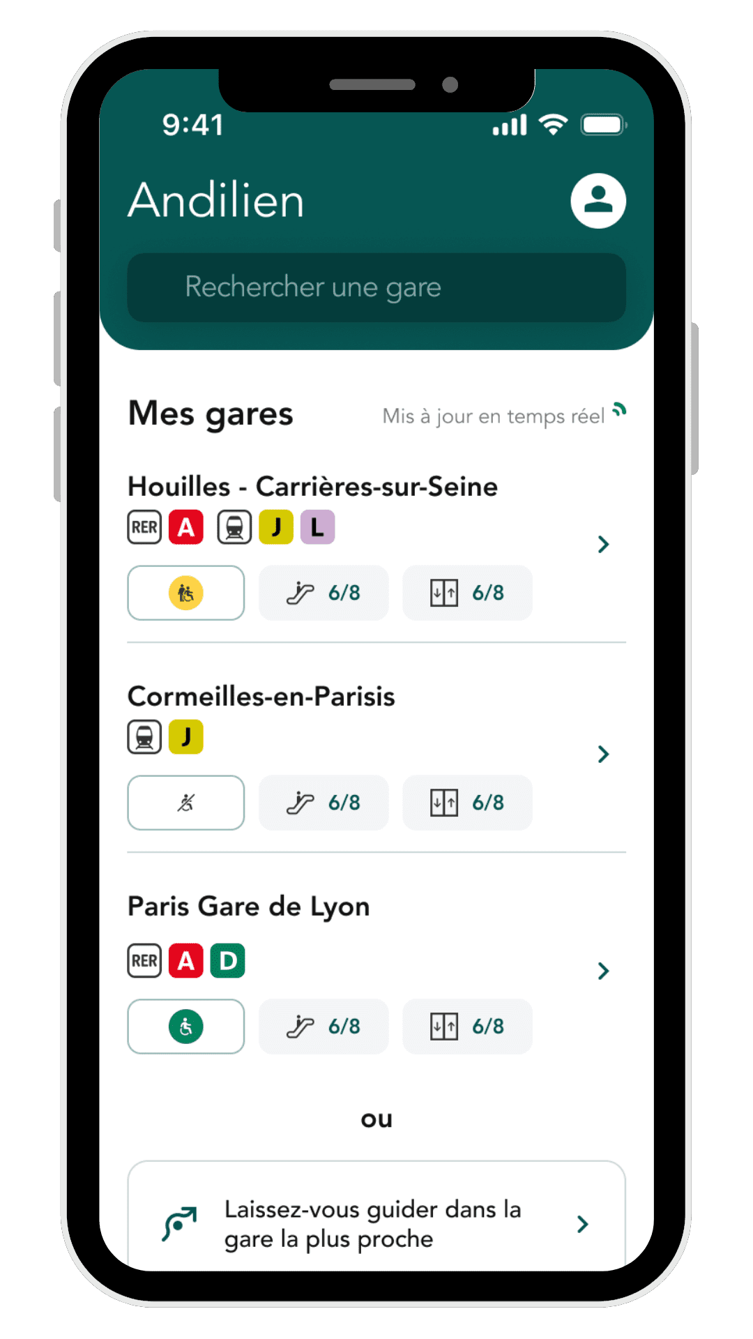 Mes gares préférées en page d'accueil - Application Andilien