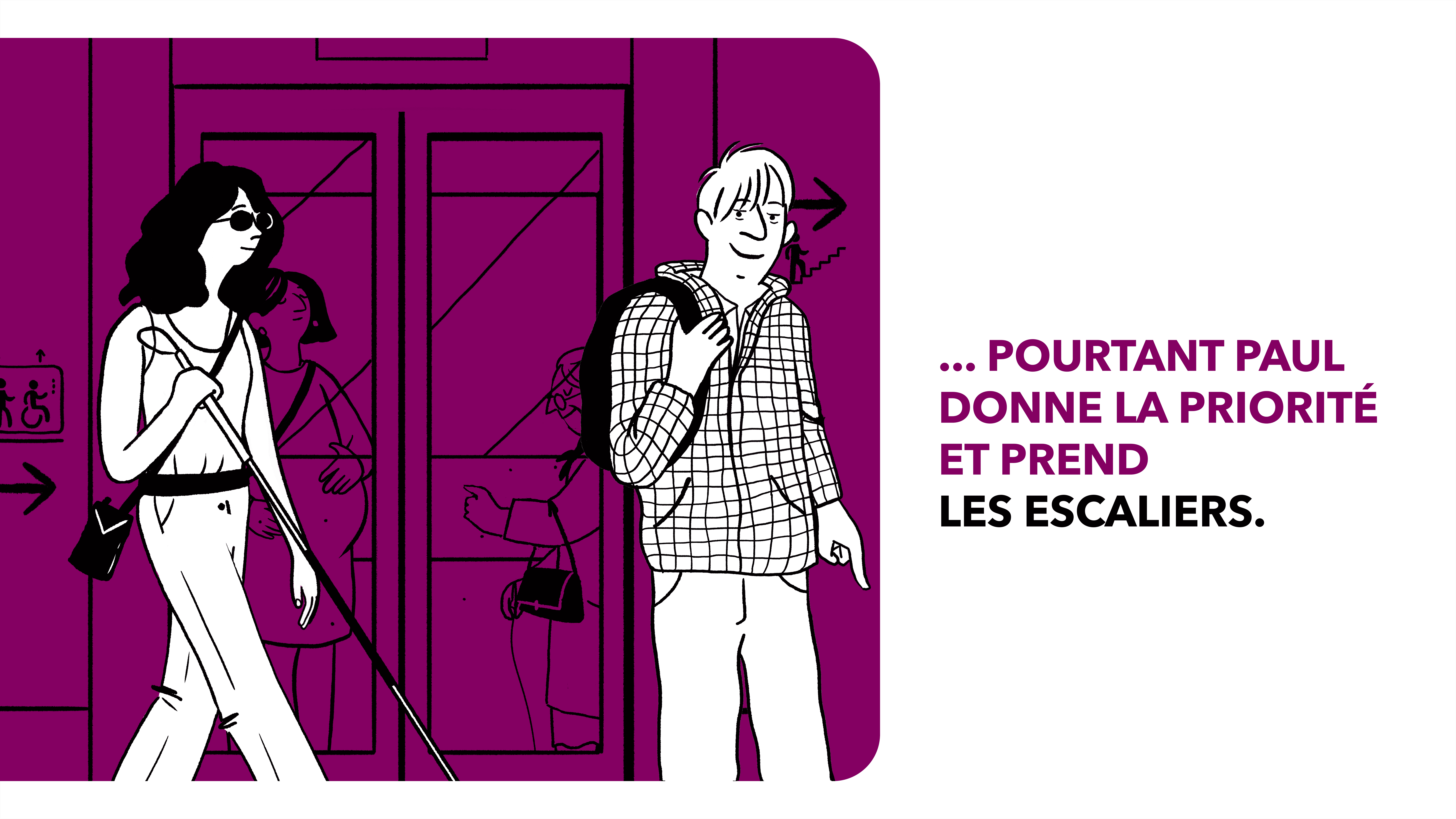 Illustration Paul - Ne pas utiliser les ascenseurs si on a la capacité de prendre les escaliers