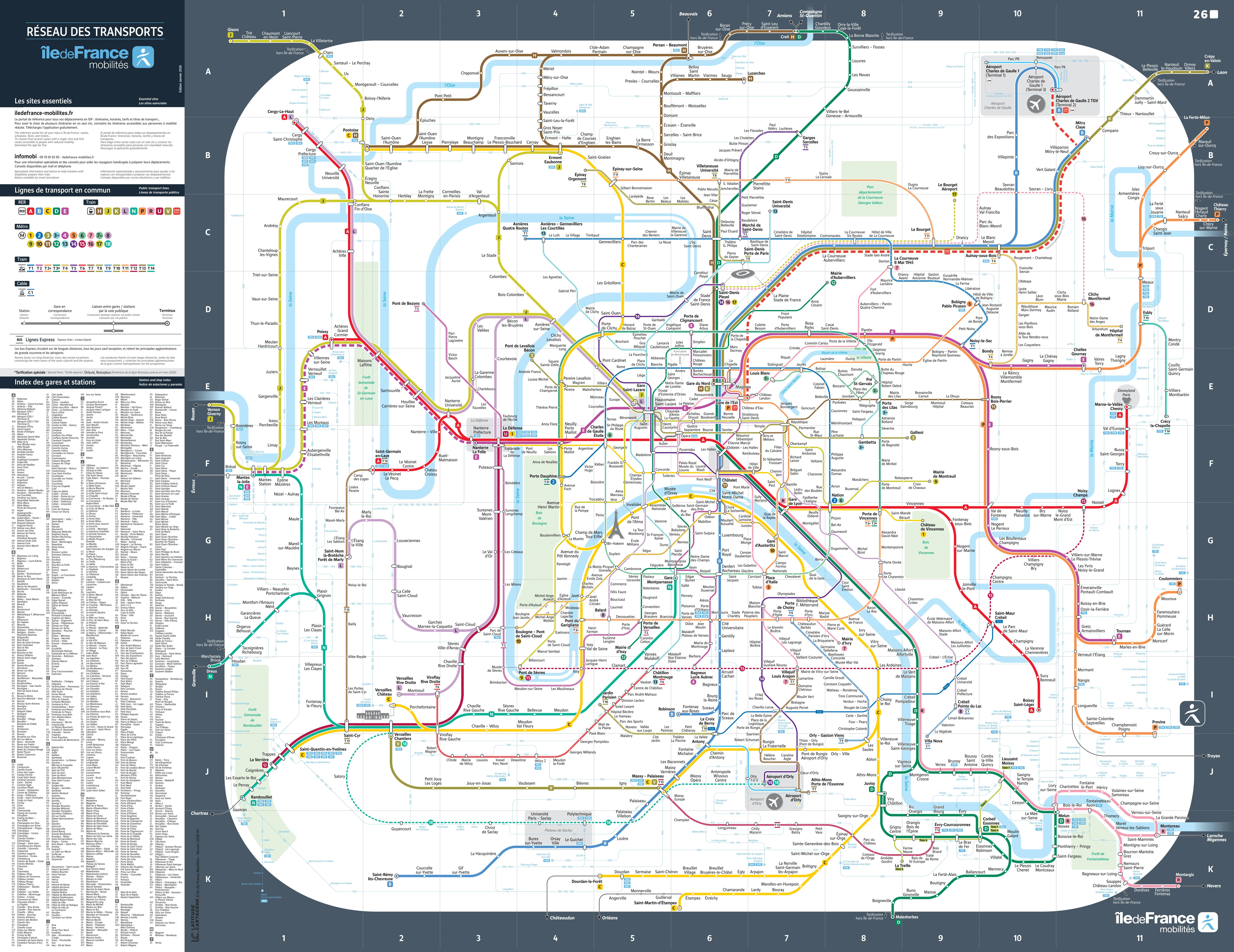 Plan du réseau régional des transports IDF - Version Janvier 2026